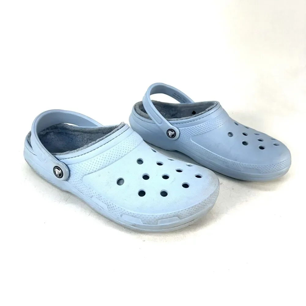 Crocs Classic Lined Mens 9 Womans 11 Faux Fur Slip On Clog Sandal Light Blue